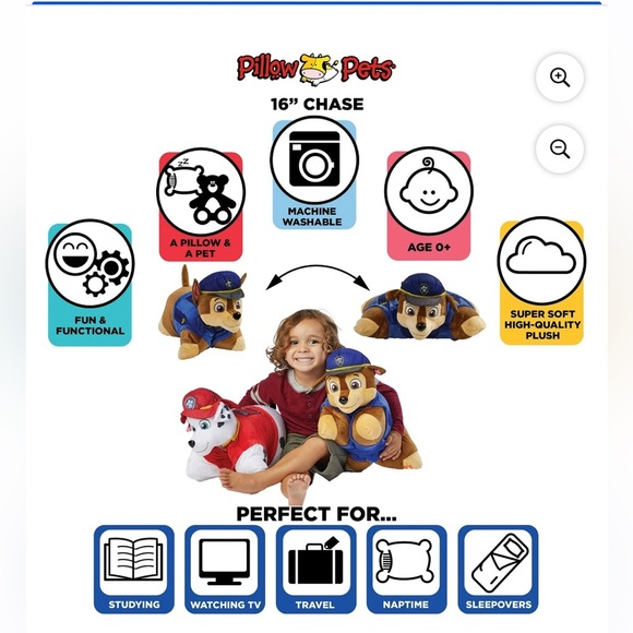 Paw Patrol Pillow Pet Chase Plush Toy - Blue and Brown - Picture 3 of 4